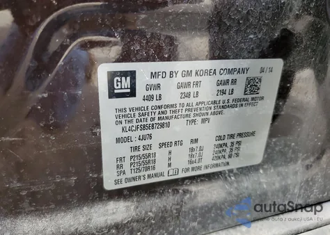 2014 Buick Encore Convenience from USA, damaged, VIN KL4CJFSB5EB729810